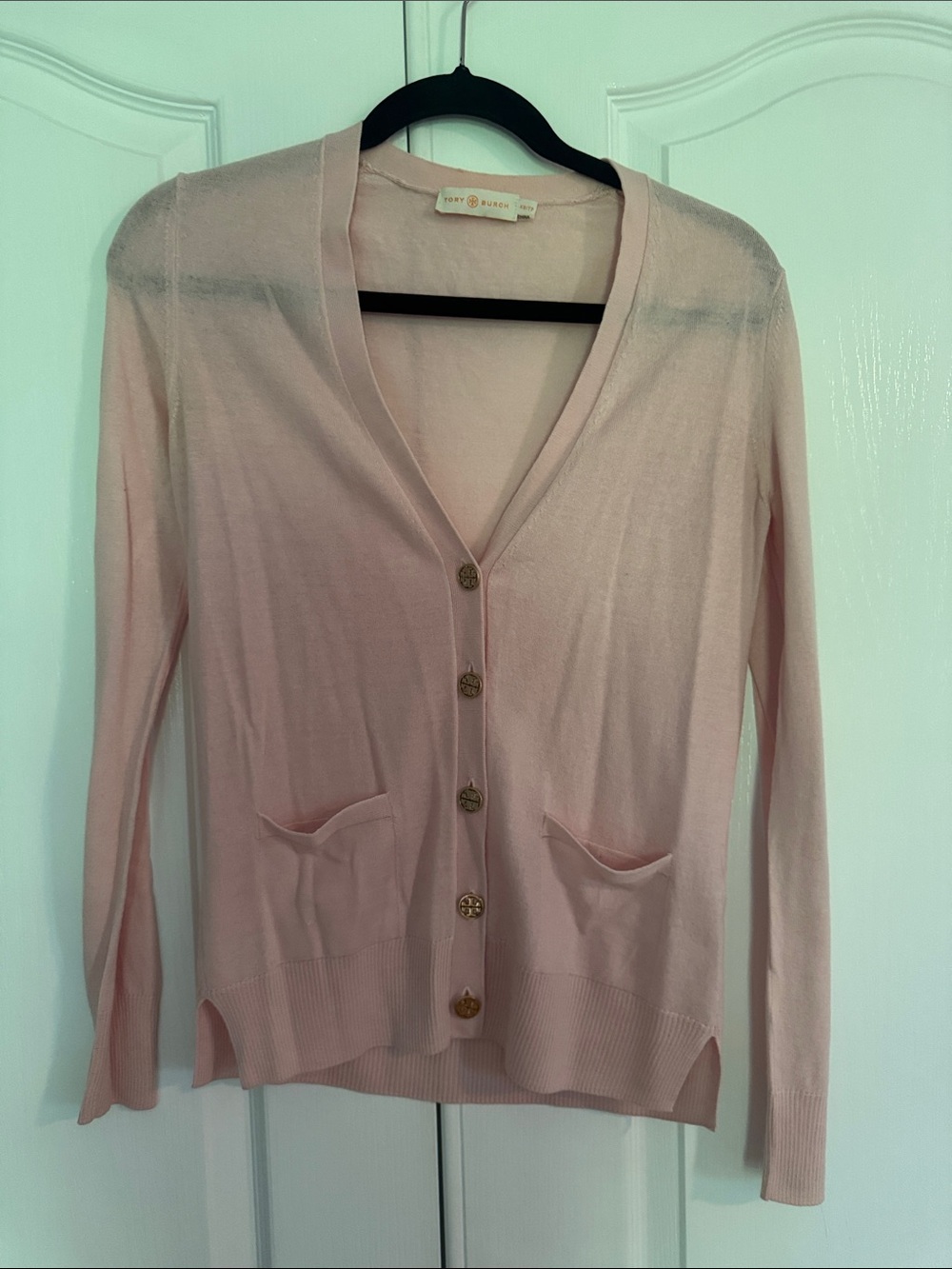 Tory Burch Soft Pink V-Neck Button Front Cardigan